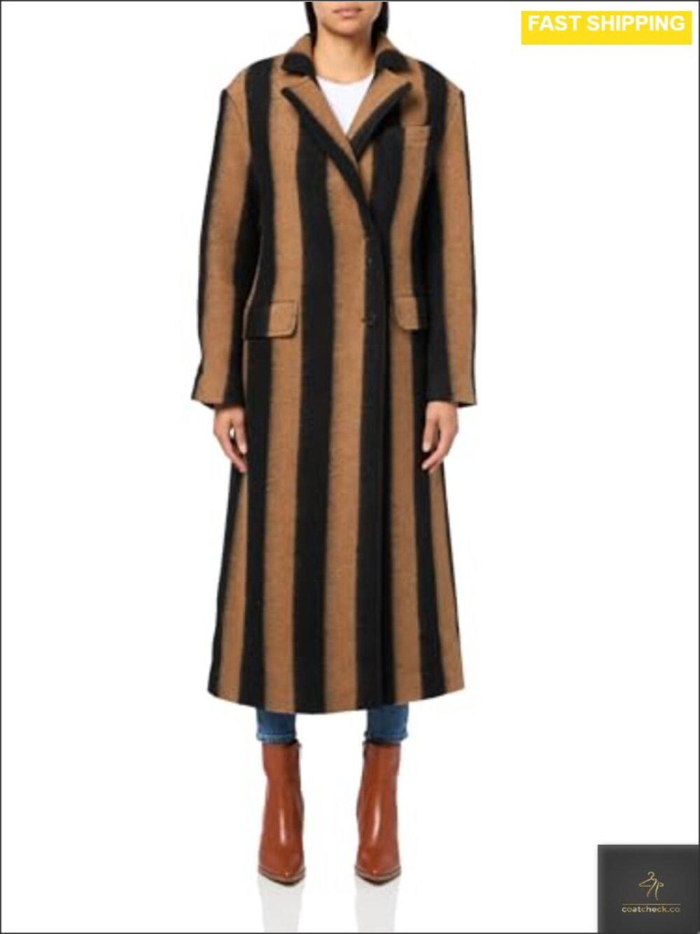 AllSaints James Stripe Wool Blend Overcoat Button Longline